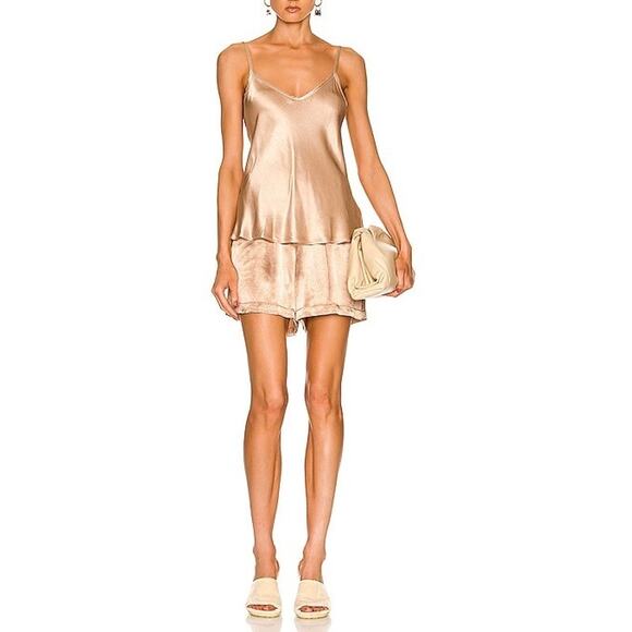 ENZA COSTA Bias Cami Tank Women Medium Khaki V-neck Adjustable Strappy Satin NEW - Picture 3 of 16